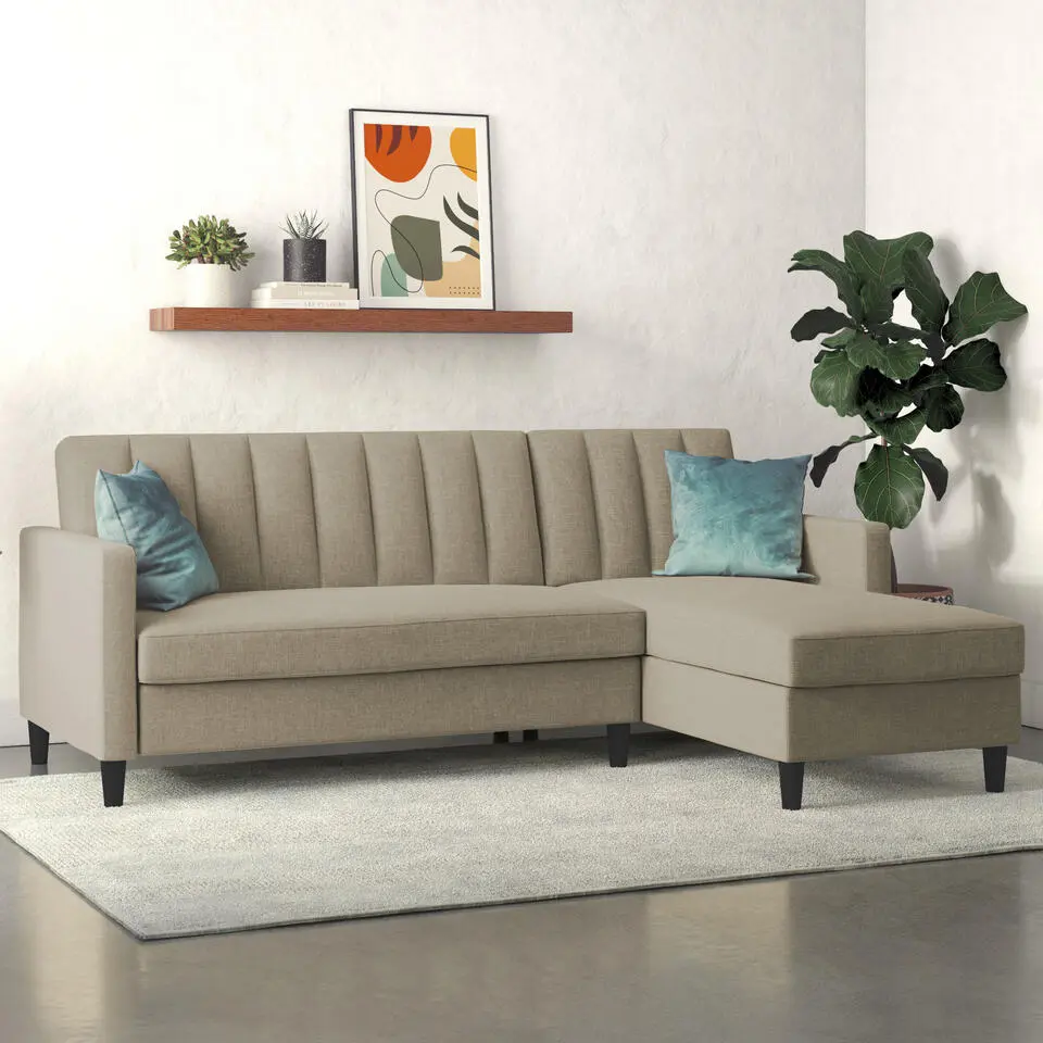 Celine - 3-zits hoekslaapbank in cappuccino stof