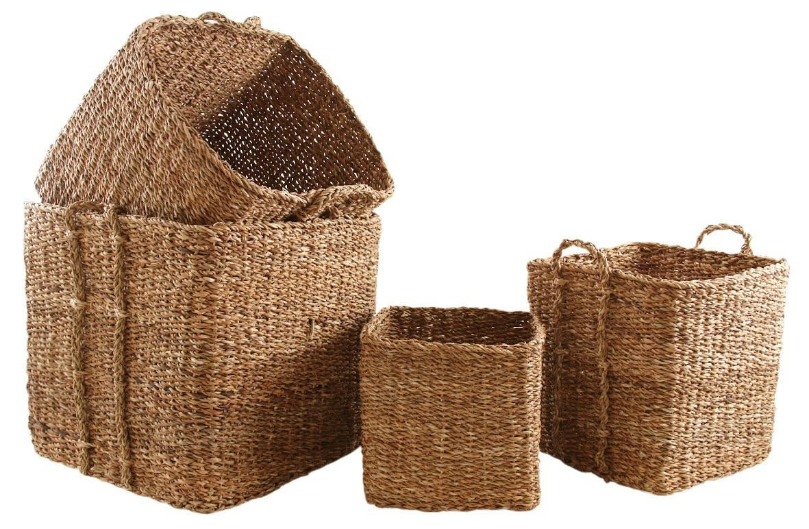 - Cache-pots carrés en jonc de mer naturel (lot de 4)