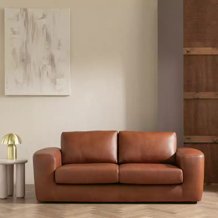 Habitat Harvey Leather 3 Seater Sofa - Brown