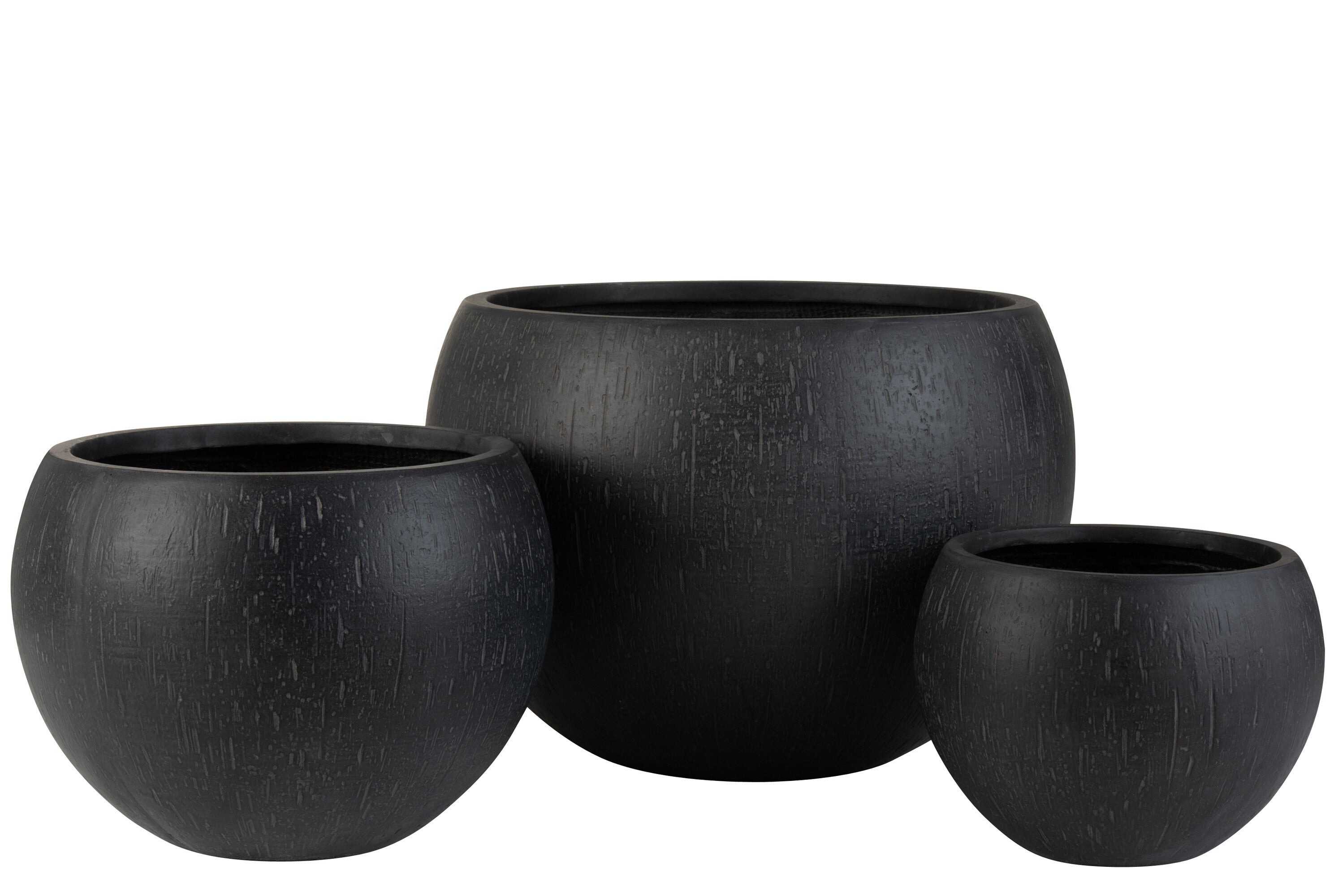 J-Line bloempot Rond Klei - keramiek - zwart - 3 stuks