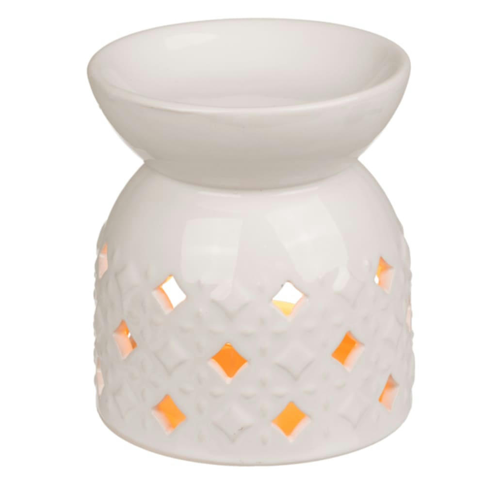 - Brûle-parfum losanges en céramique blanche