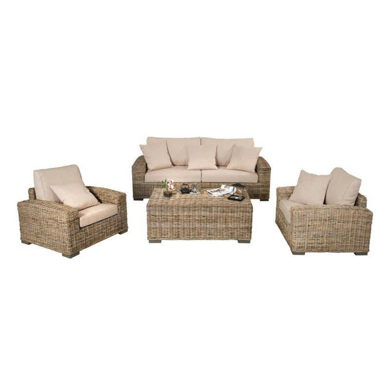 TREVISE - Salon 5 places complet en rotin tressé beige