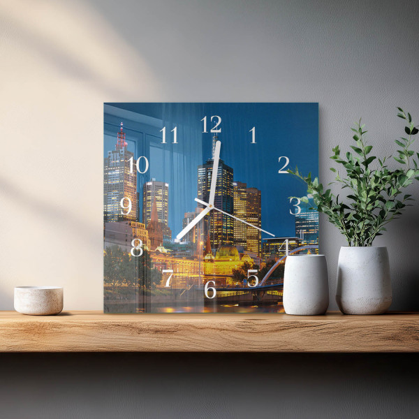 Zegar panorama 30x30 Miasto budynki horyzont metropolia szklany