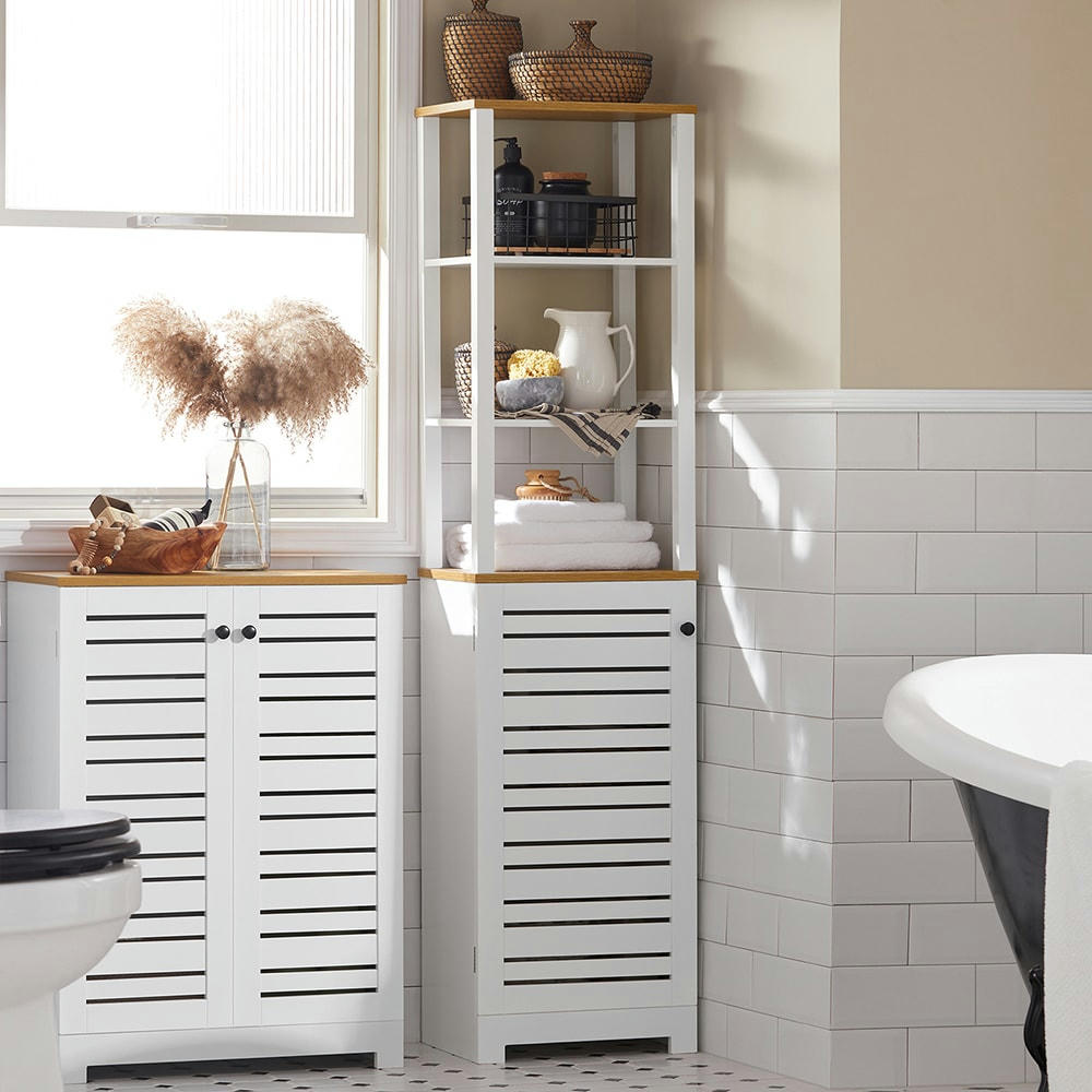 - Meuble colonne effet bois blanc