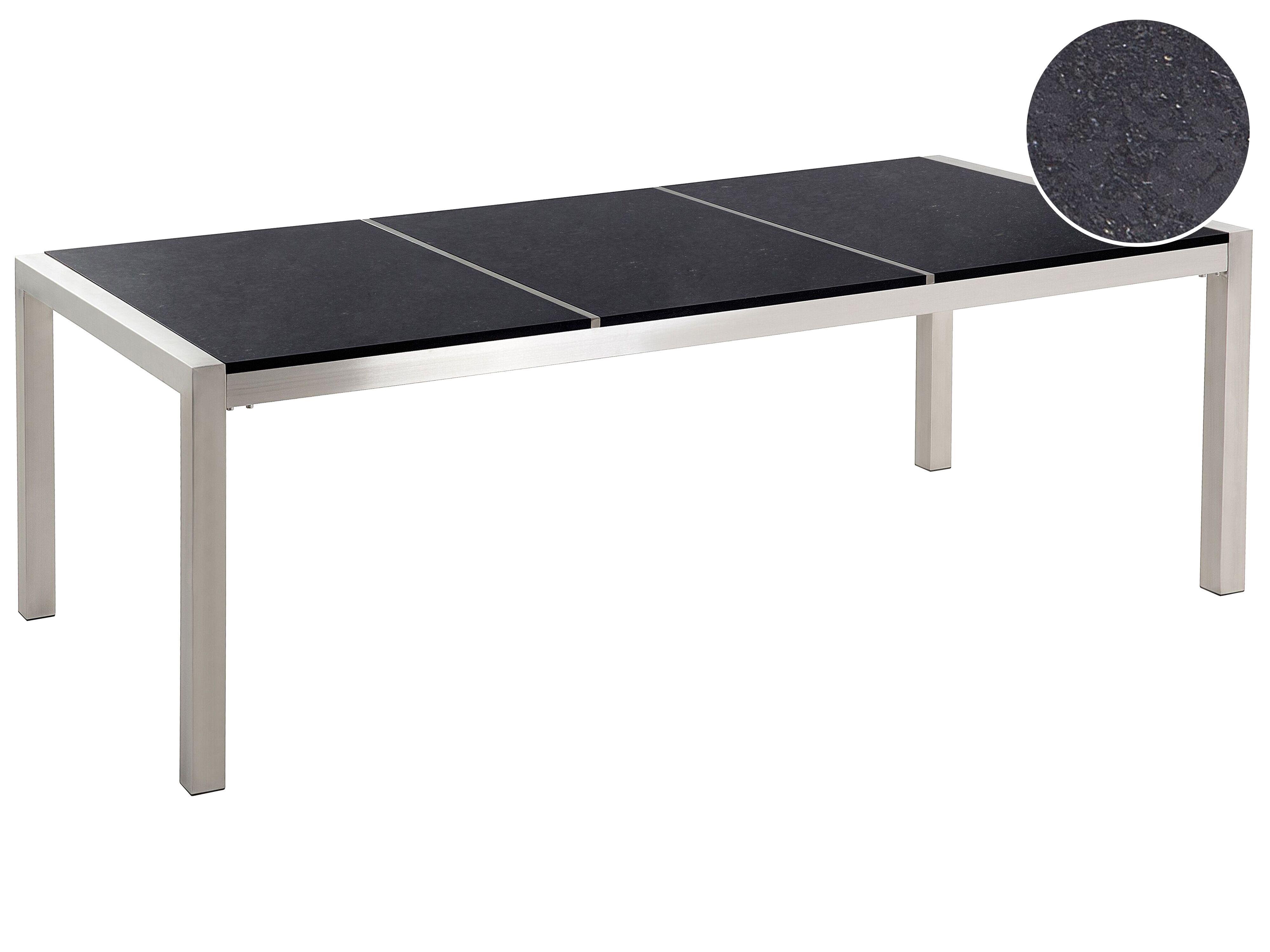 Garden Dining Table GROSSETO 220 cm 100 cm Polished Granite Black