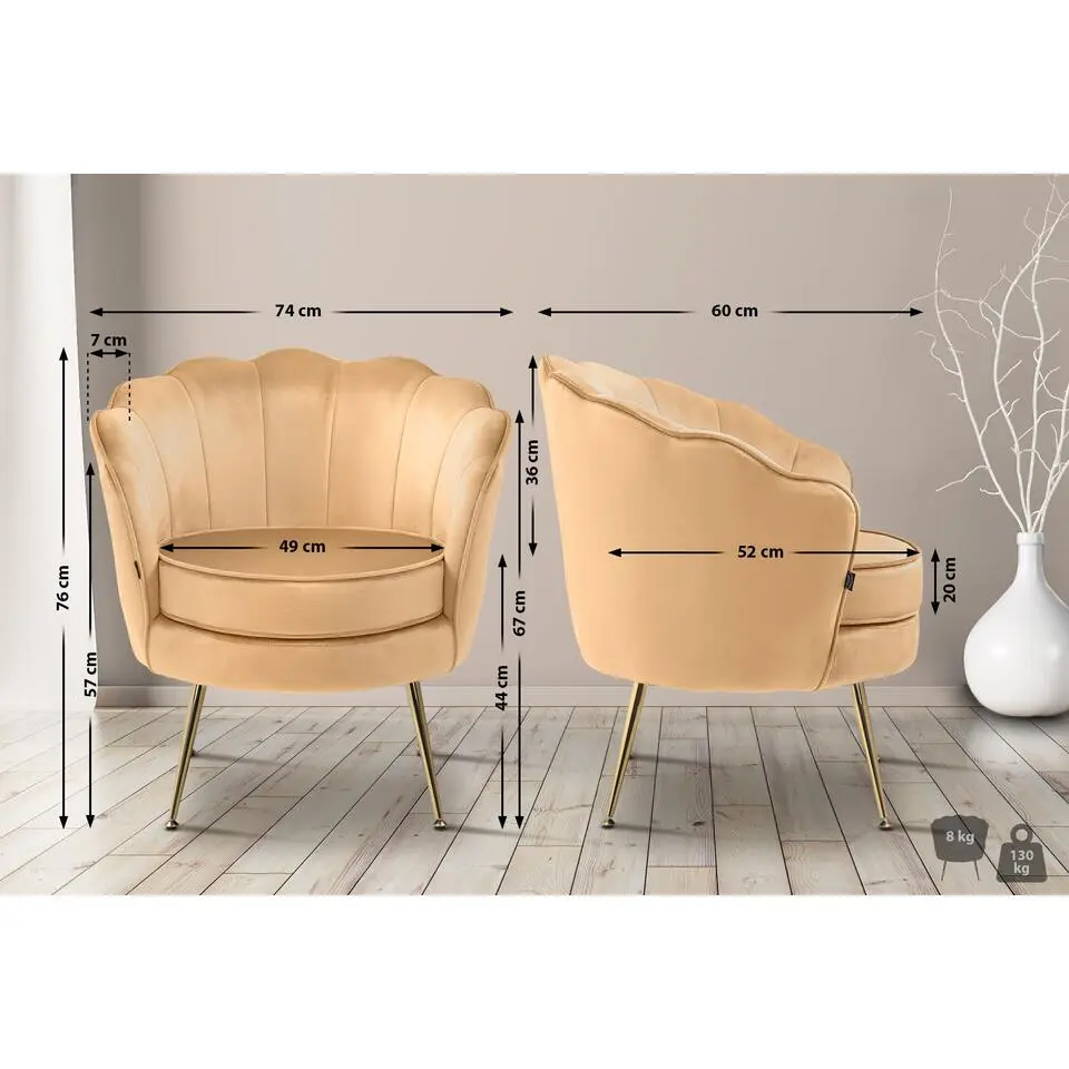 CLP Eetkamerstoel Rosita goud Frame - Fluweel - geel