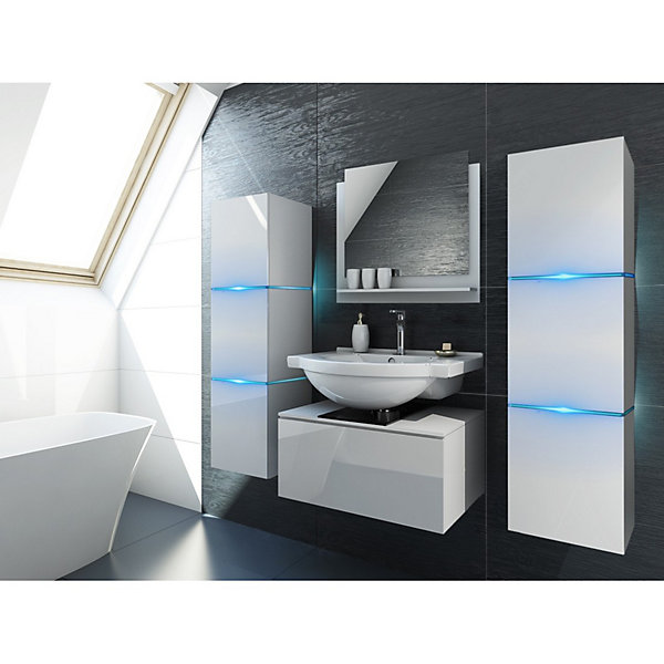 Colonne de salle de bain suspendu, collection OWL, coloris blanc mat et blanc brillant, idéal pour une salle de bain design