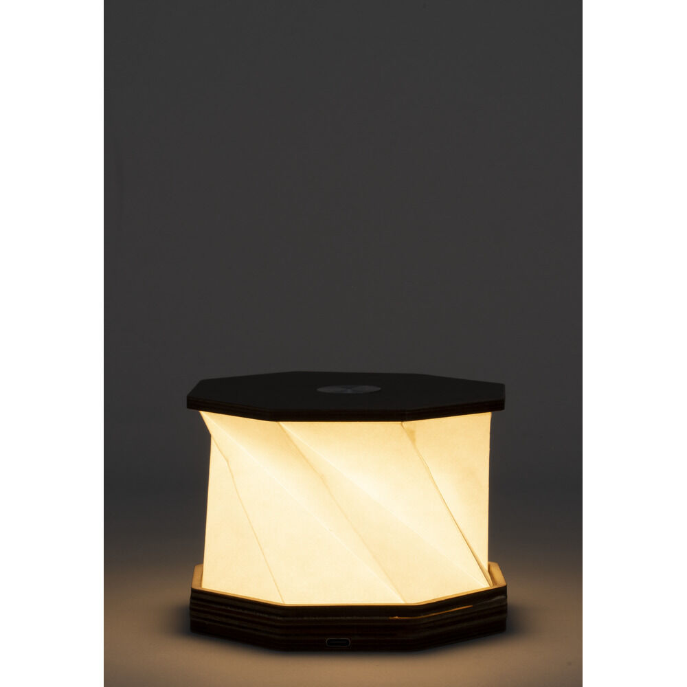 Lampe accordéon USB tactile en bois blanc chaud Ø12xH22cm