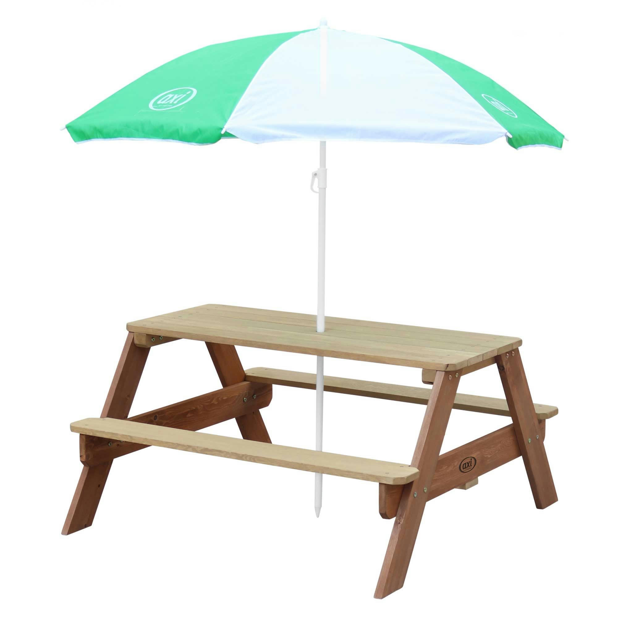 - Table de pique-nique avec parasol vert blanc