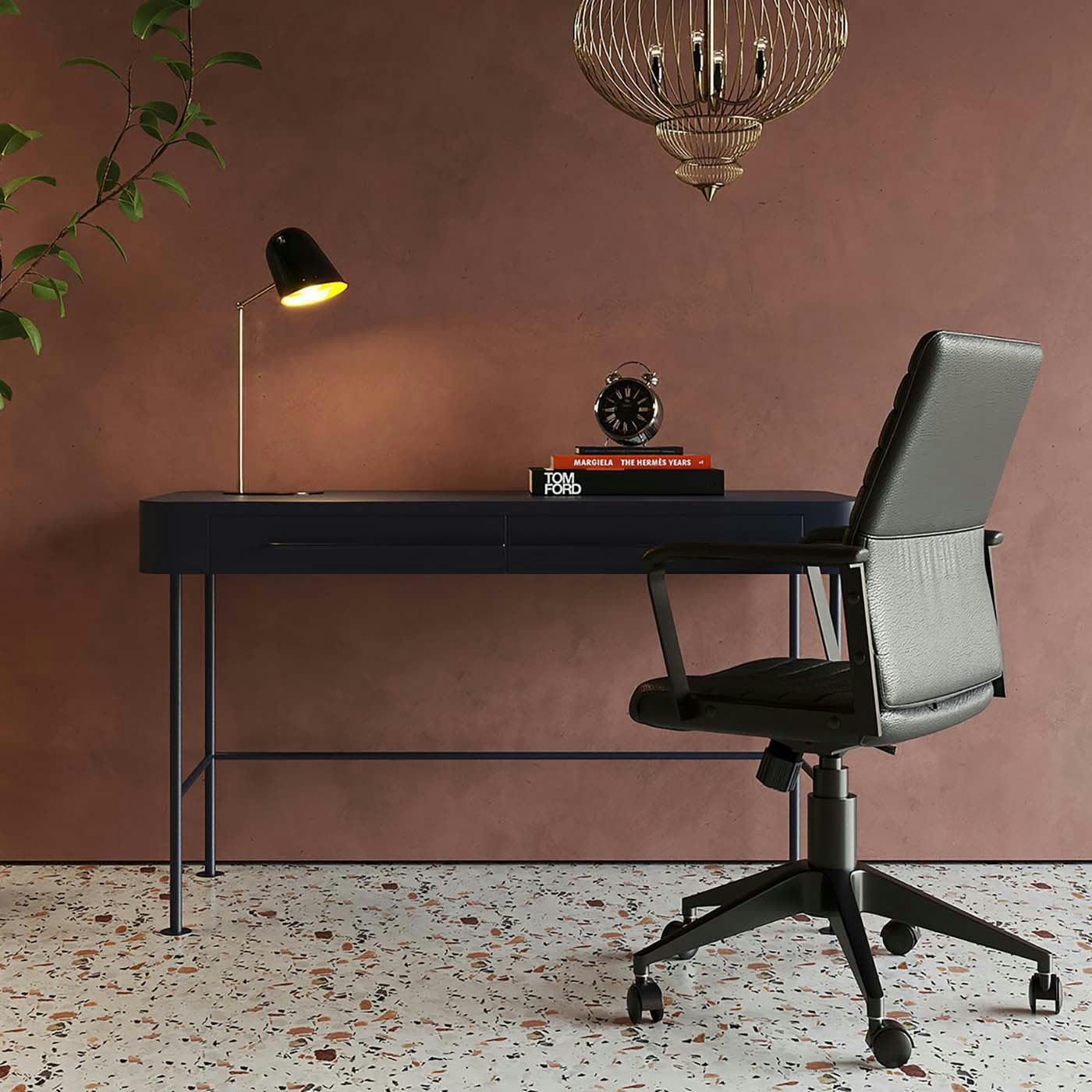 MONTIERI - Bureau 2 tiroirs gris foncé et acier