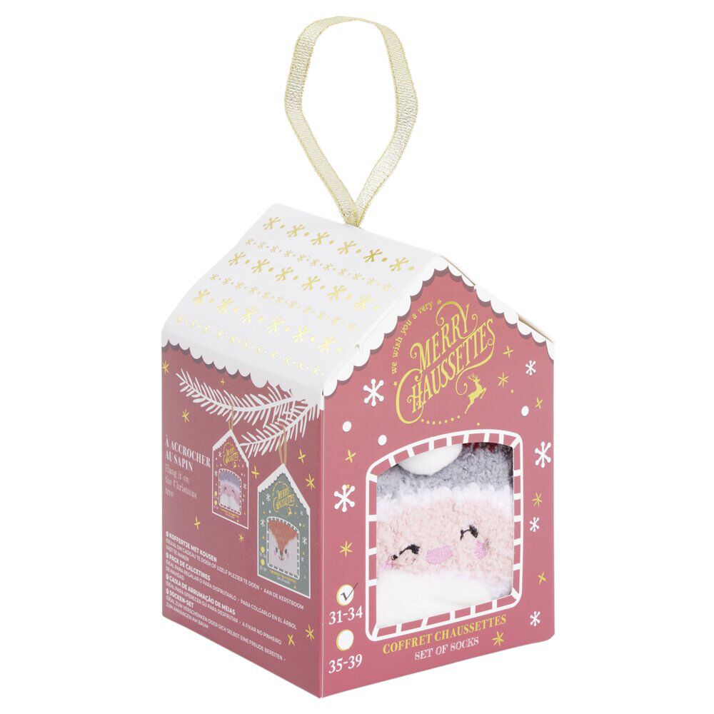 Coffret cadeau chaussettes cocooning Père No&euml;l rouge et blanc (31/34 ou 35/39)