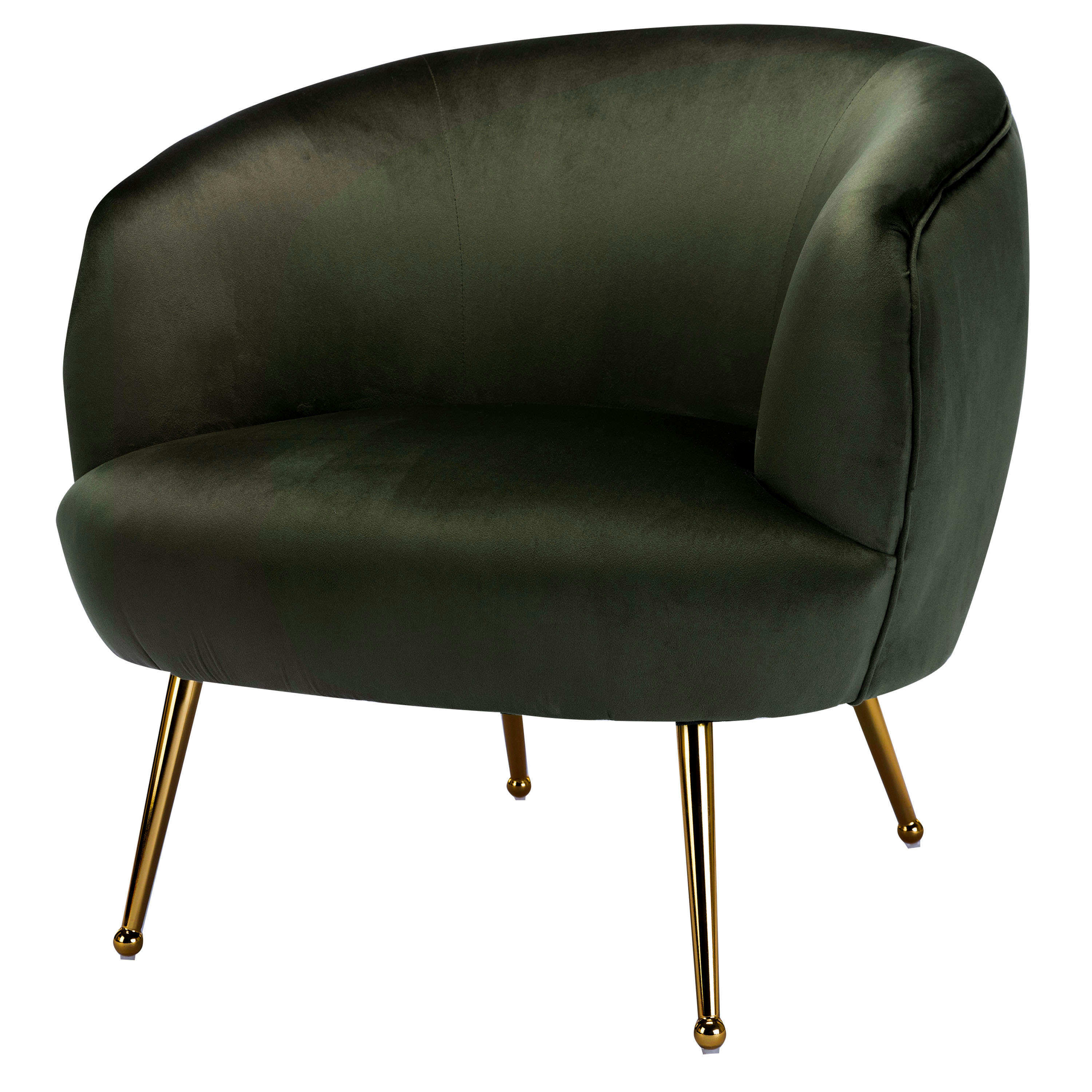 EDEN - Fauteuil lounge en velours Army et pieds dorés