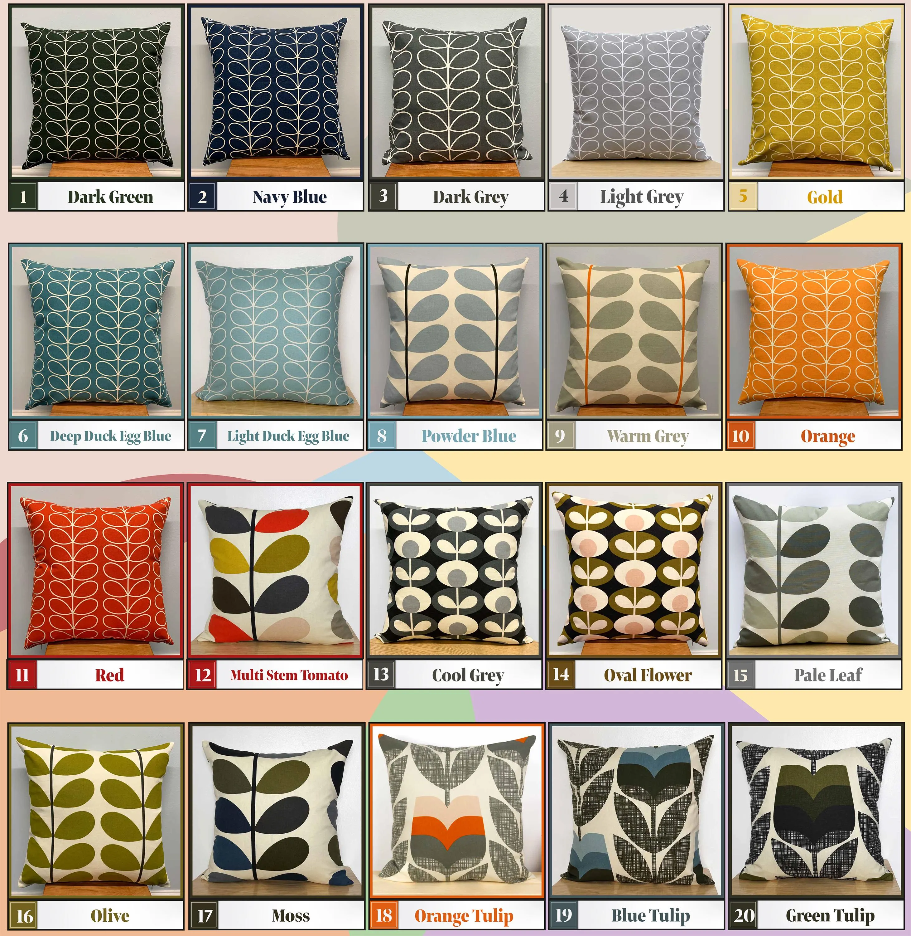 Cotton Linen Scandinavian Style Linear Stem Cushion Covers , 20 Pattern