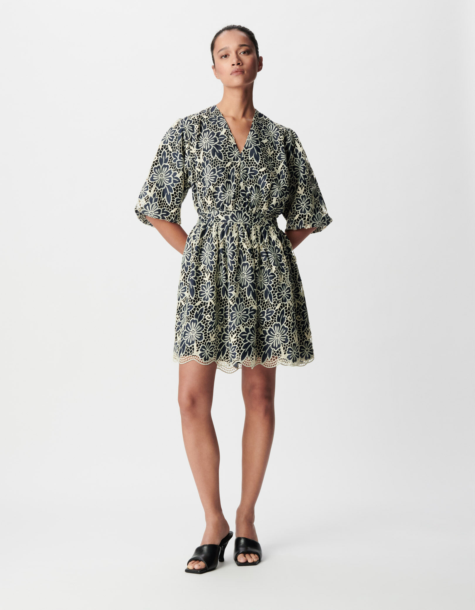 Robe chic marine dentelle écrue Femme