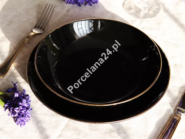 Komplet talerzy na 6 osób (18 el.) Chodzież - City Gold Black