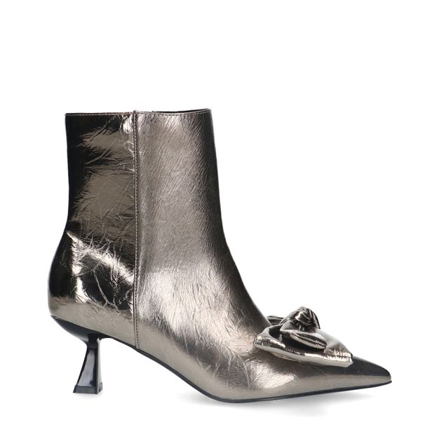 Antraciet metallic enkellaarsjes met hak