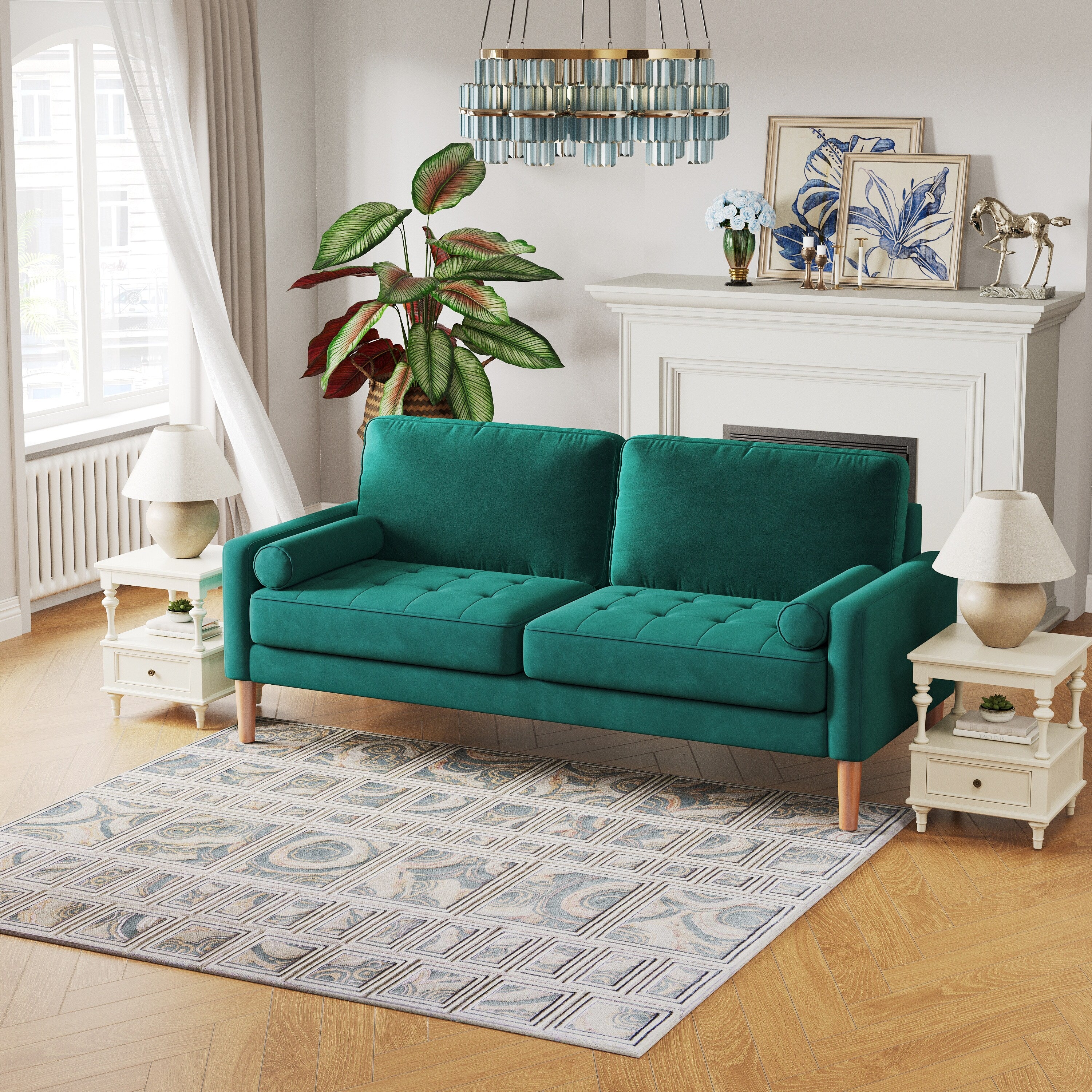 Green 67.7'' Upholstered 3-Seater Sofa with Tool-Free Assembly