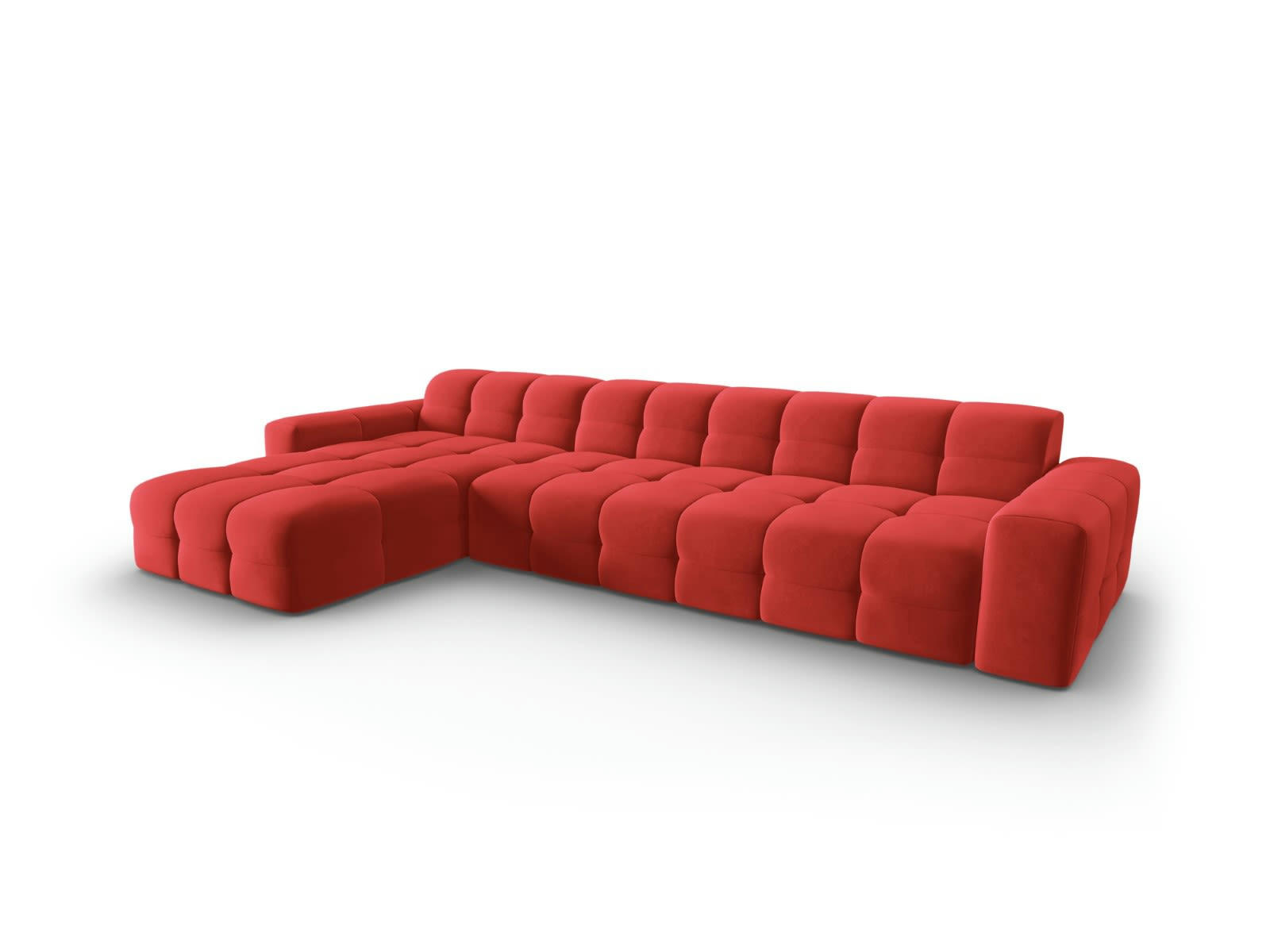 KENDAL - Canapé d'angle gauche 5 places en tissu velours rouge