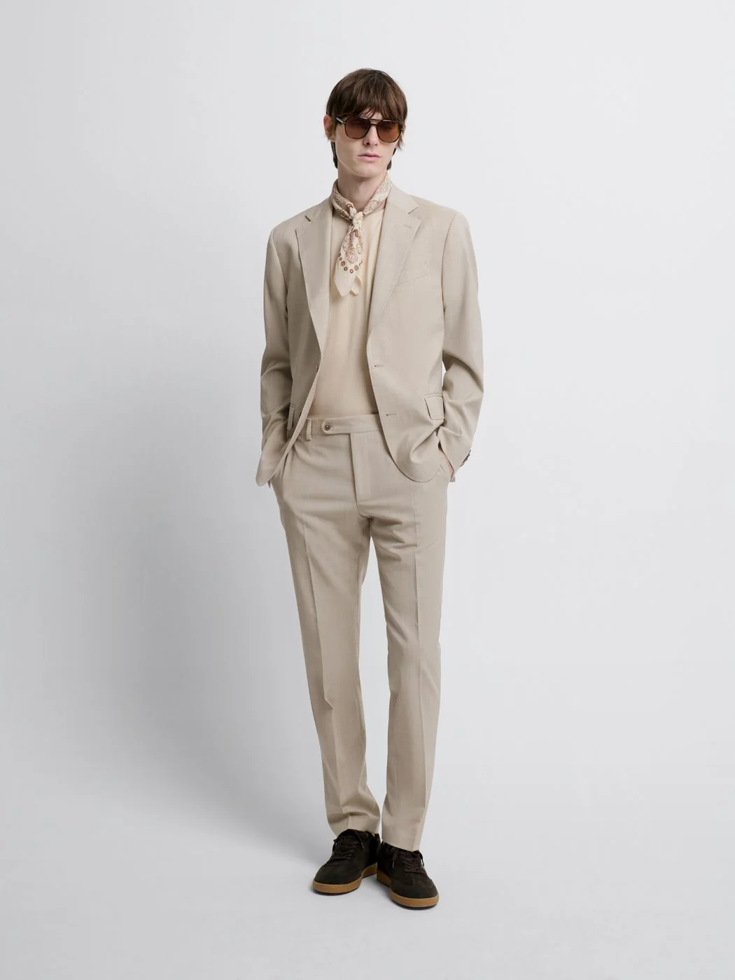 Costume 3 pièces slim en laine beige clair