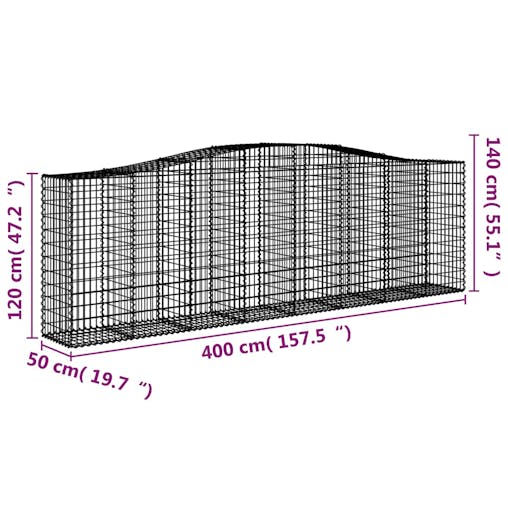 NNEVL Arched Gabion Baskets 4 pcs 400x50x120/140 cmGalvanised Iron