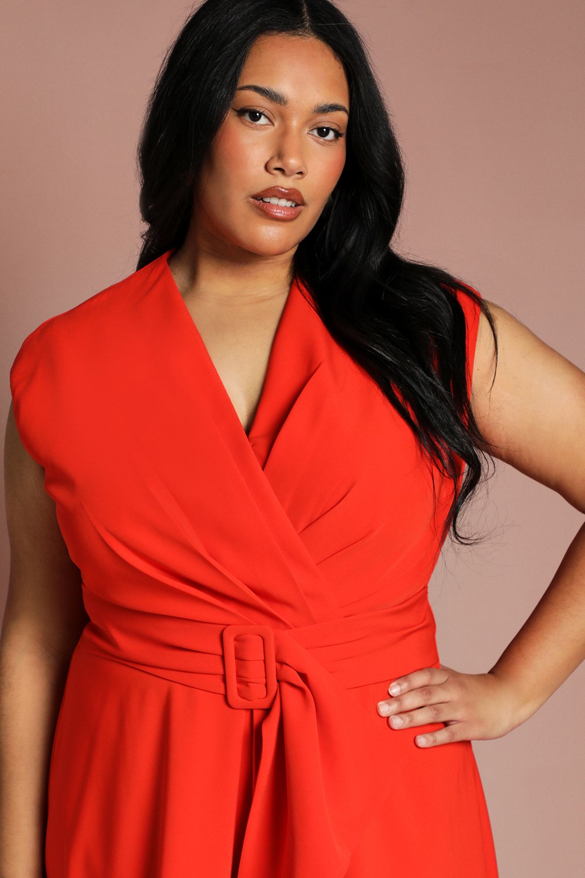 Coast Plus Belted Crepe Midi Dress