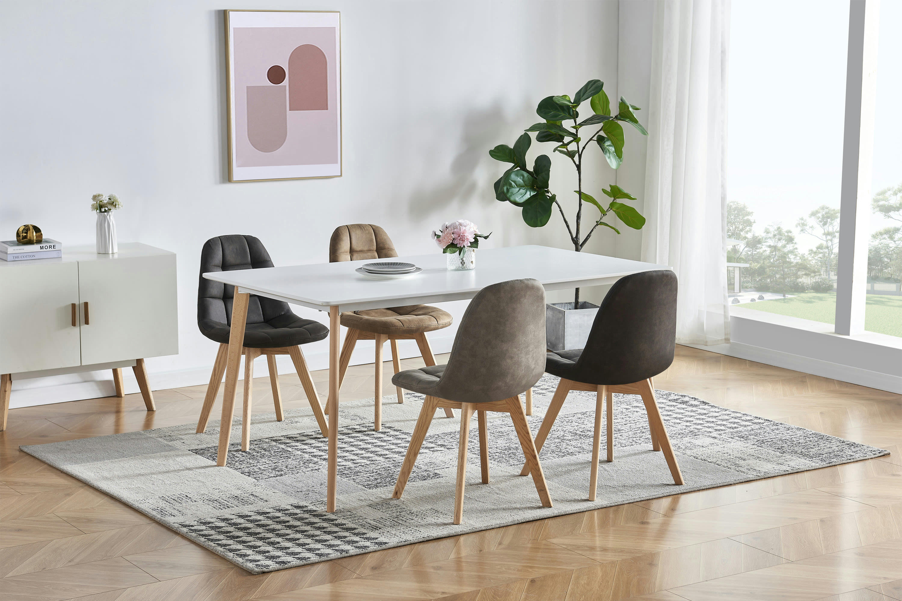 STELLA OAK - Chaise scandinave microfibre vintage marron clair pieds chêne (x2)