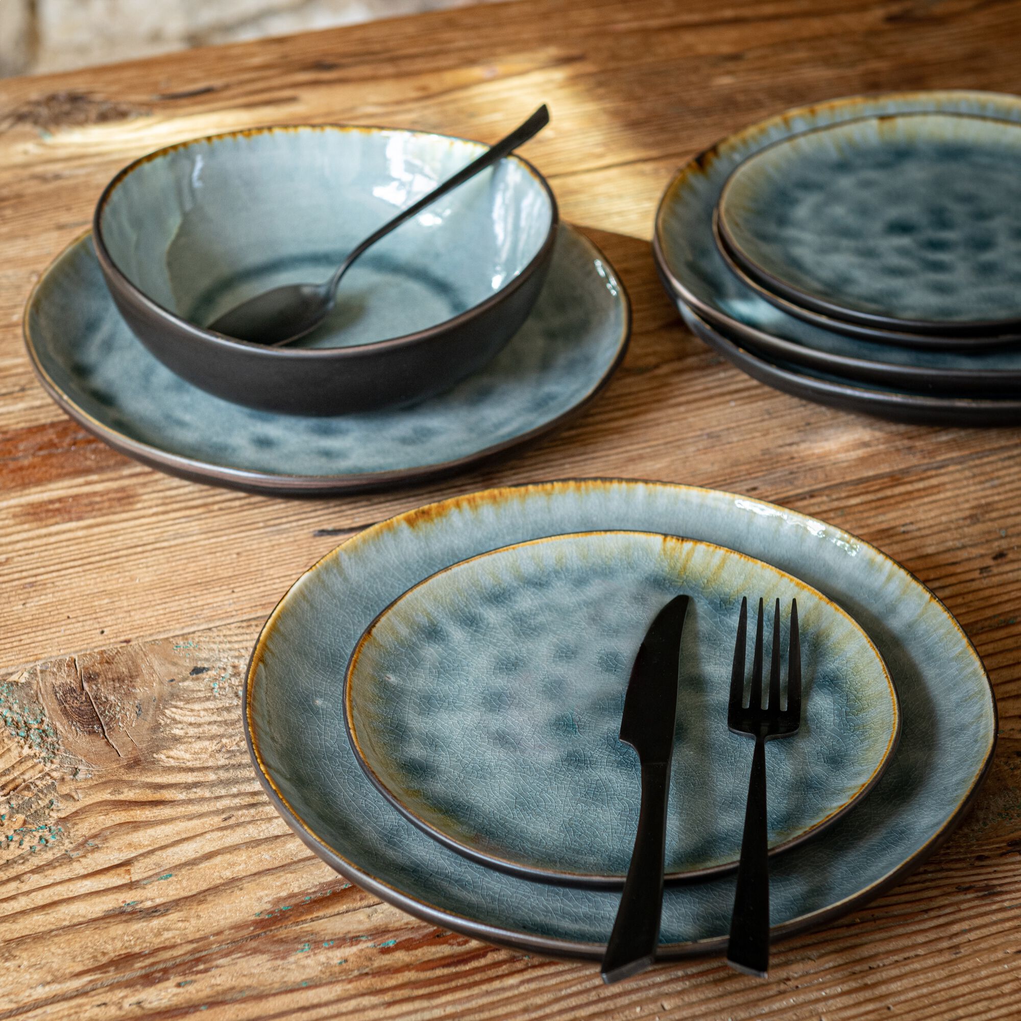 SELIME - Service de vaisselle en grès émail réactif - gris