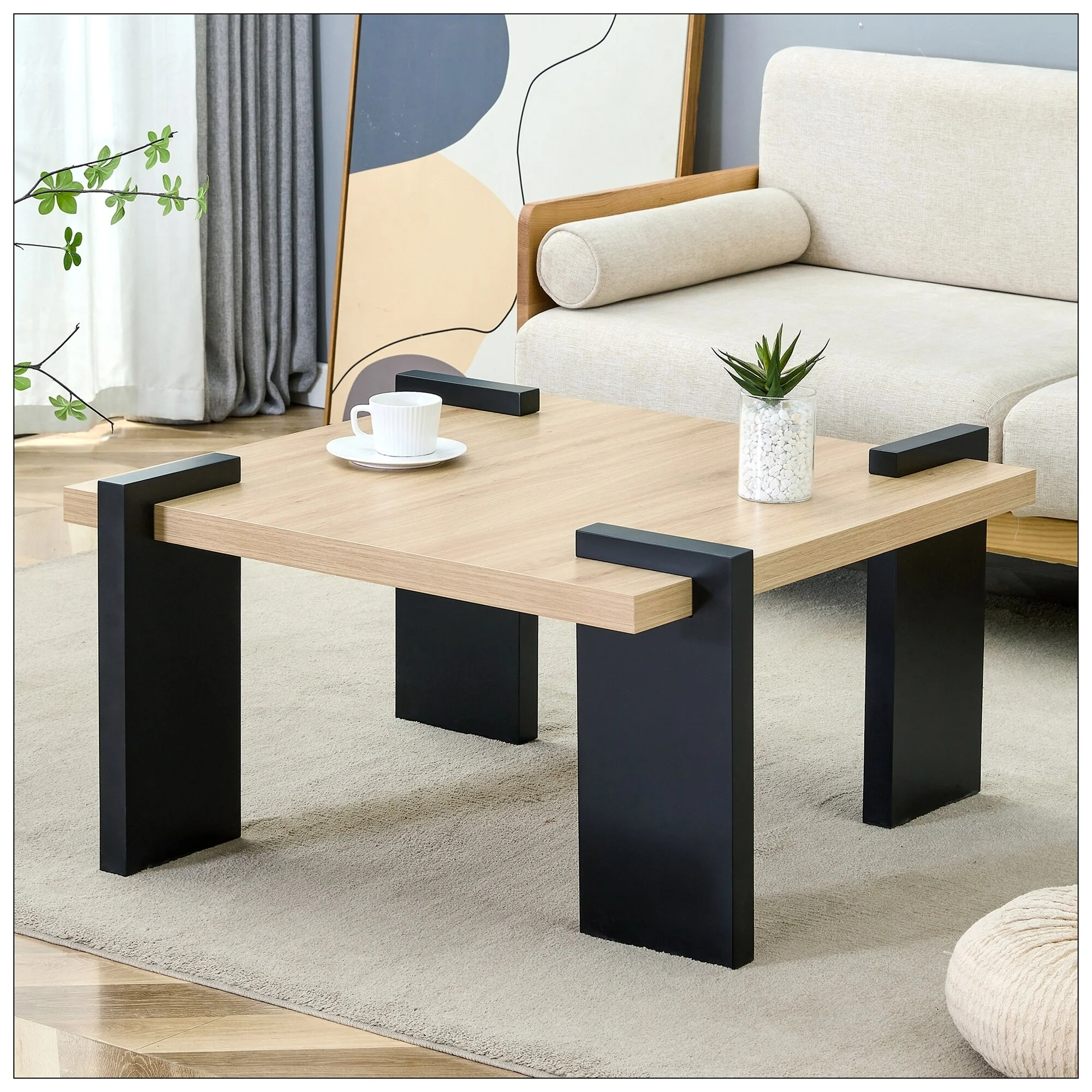 Natural wood -colored MDF coffee table suitable for living rooms