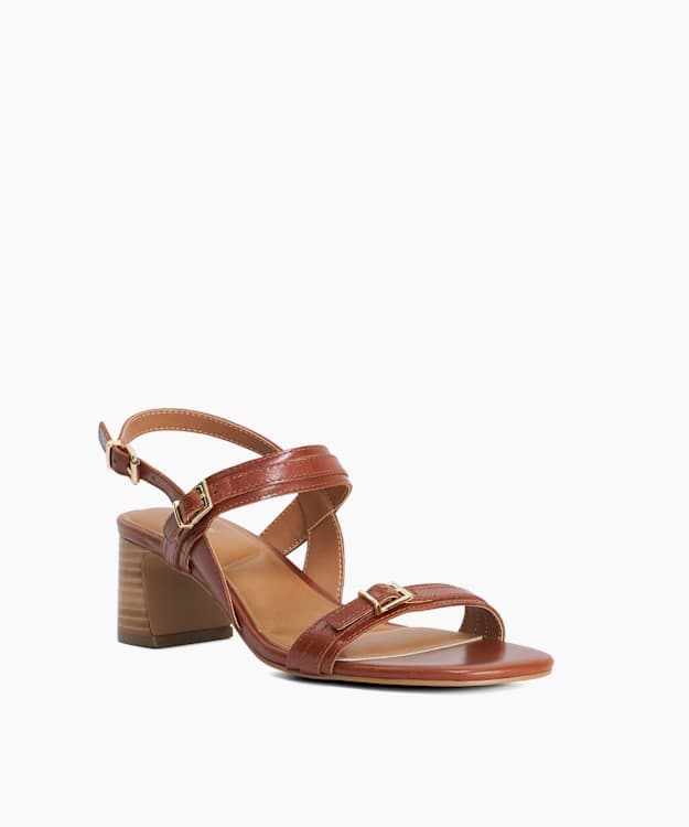 Jiving Tan - Mid Height Block Heel Sandals