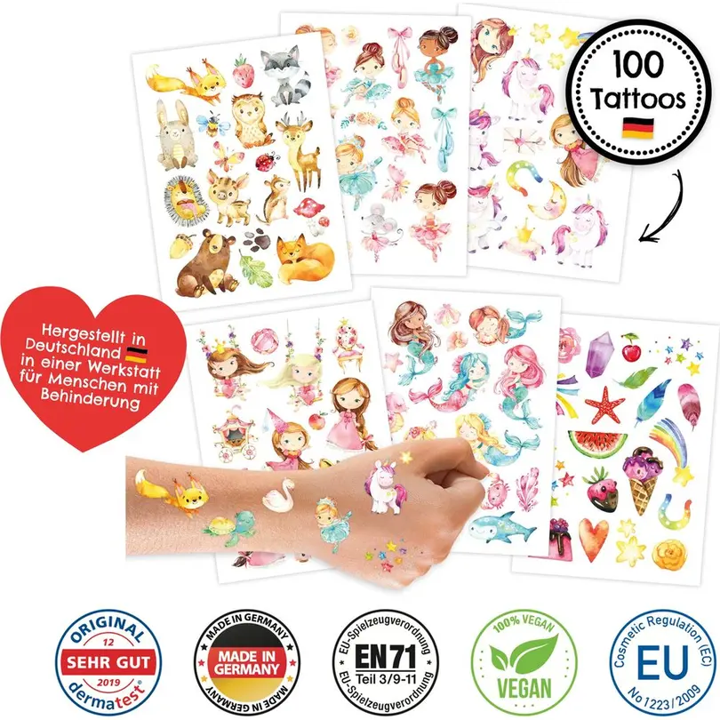 Sticker 6er-Set Einhorn, Meerjungfrau, Prinzessin