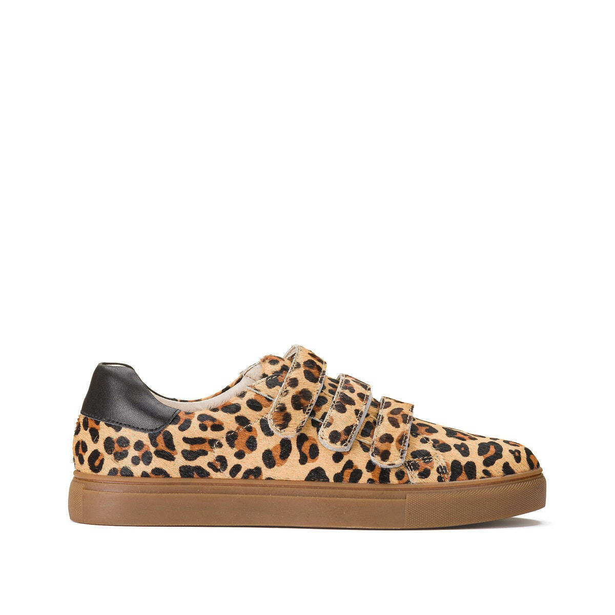 Baskets scratchées en cuir, imprimé léopard