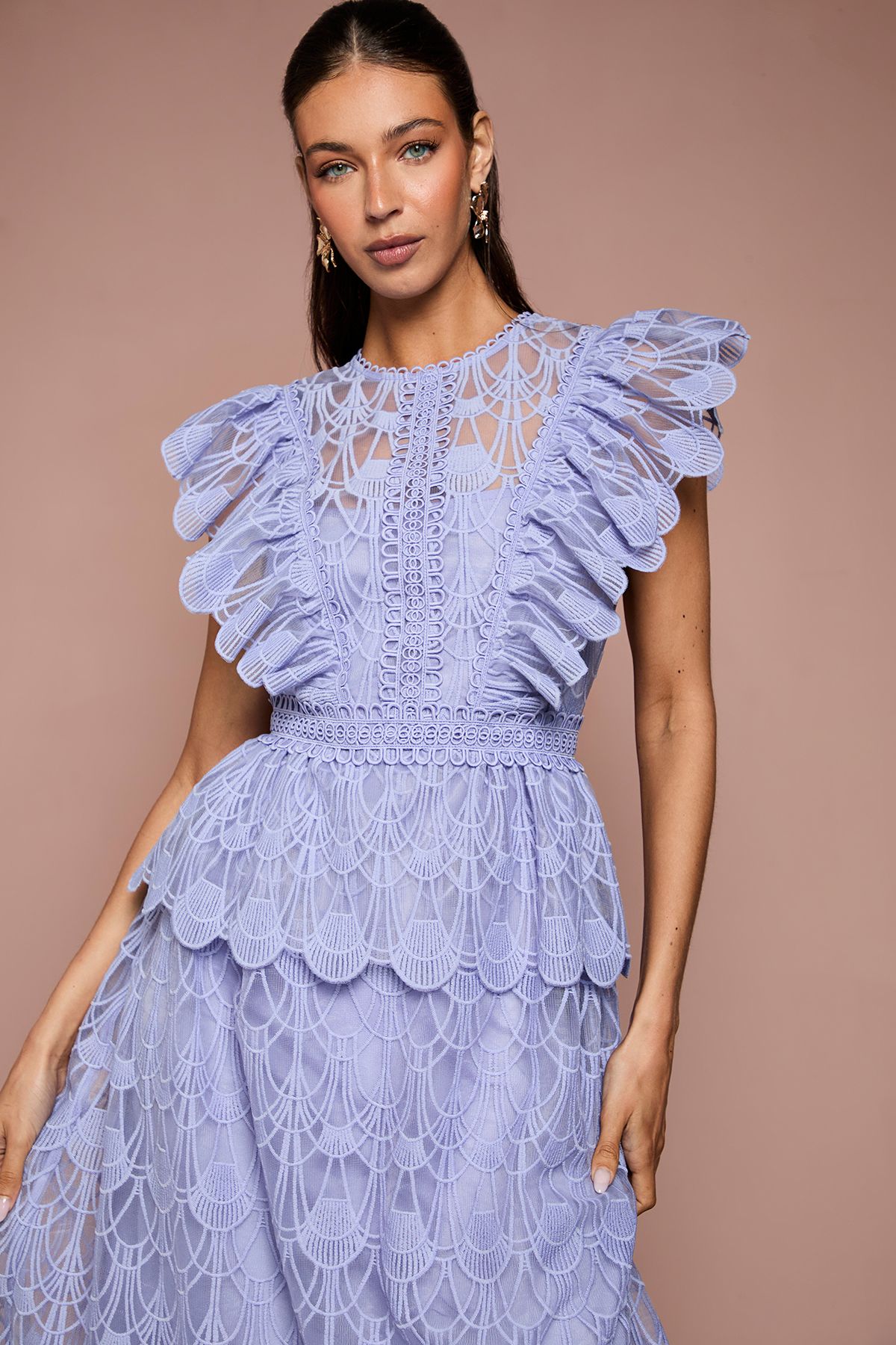 Coast Scallop Organza Frill Midi Dress
