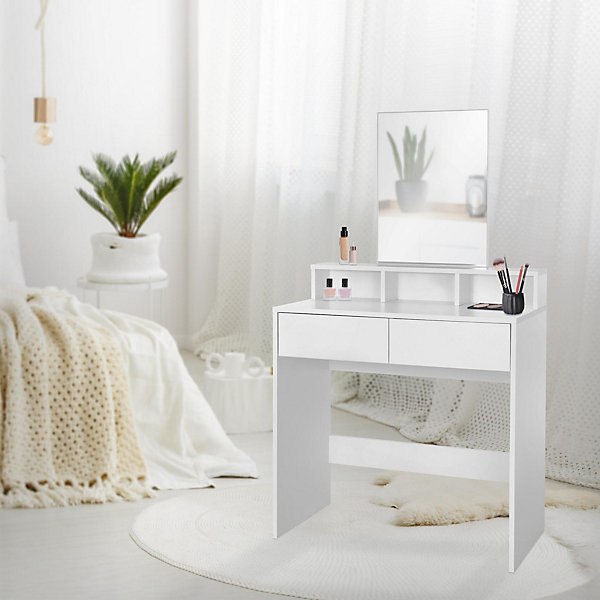 Coiffeuse avec miroir tiroirs et tabouret de maquillage MDF blanc 80x40x140 cm