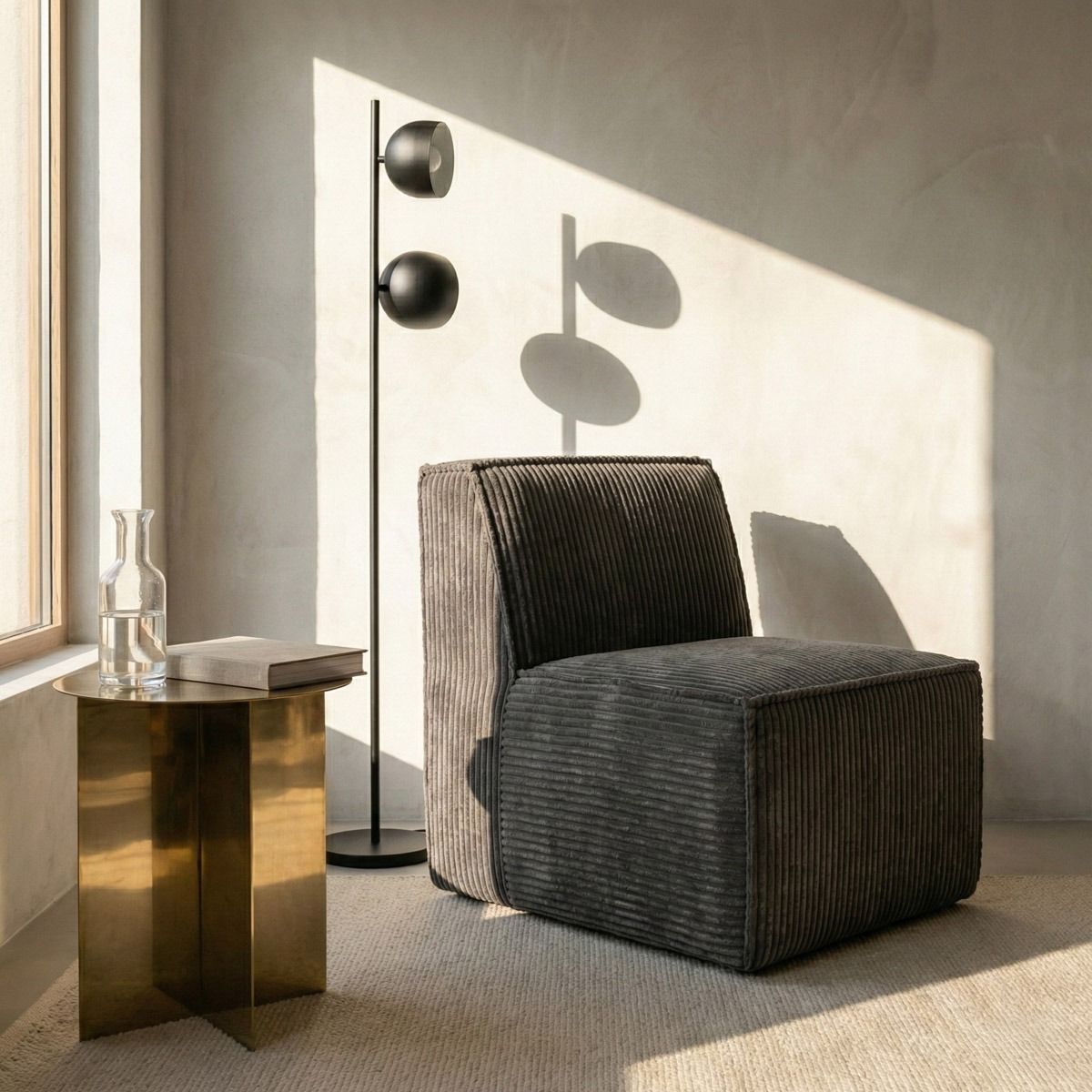 Fotel modułowy LYKKE ciemnoszary piankowy sztruksowy 73x88x73 cm