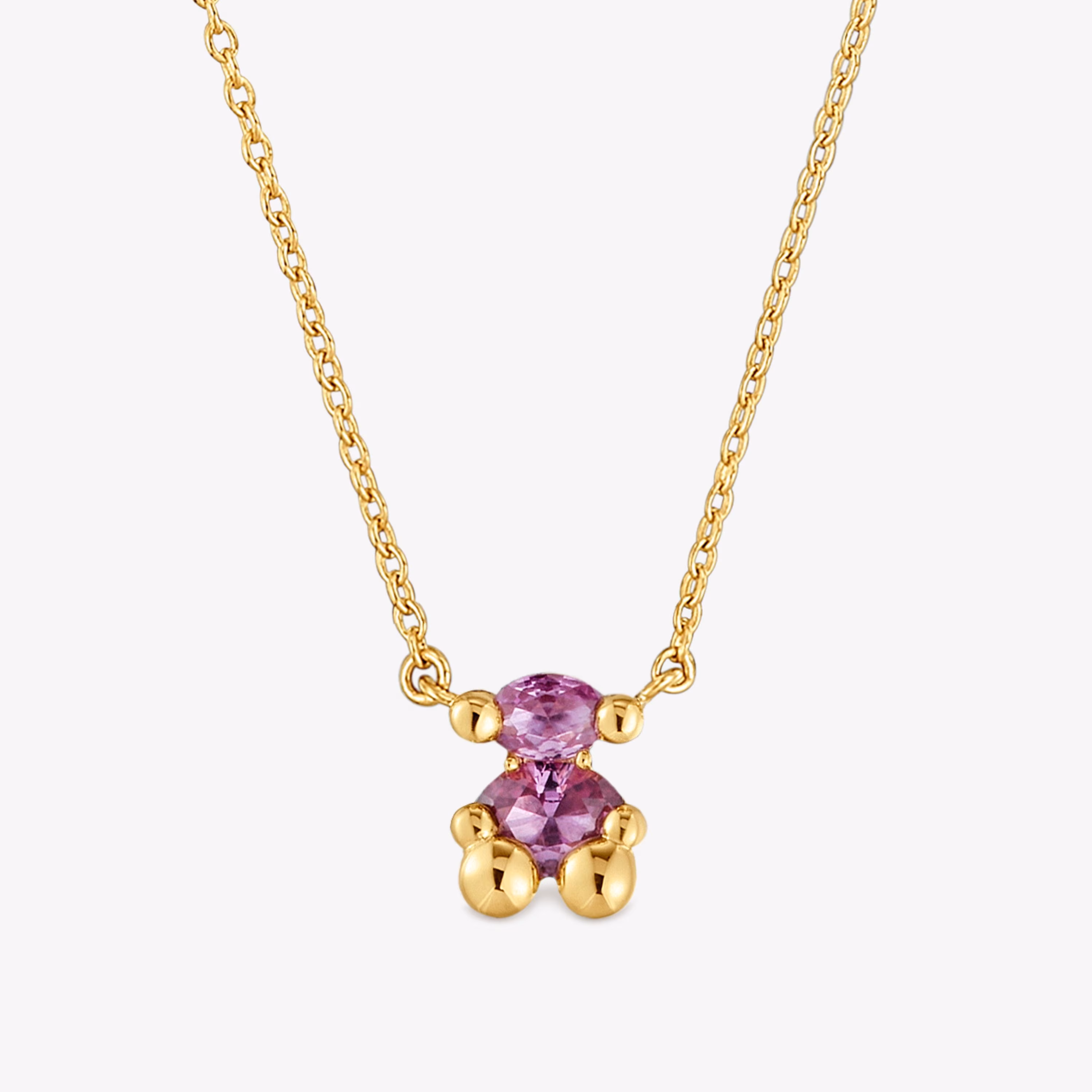 Collar corto motivo oso con baño de oro 18 kt sobre plata y zafiro lila creado en laboratorio Color Bear LGG