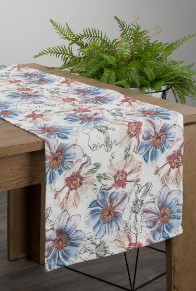 Bieżnik FLORE 7 biały 40x140 cm kwiaty dekoracyjny
