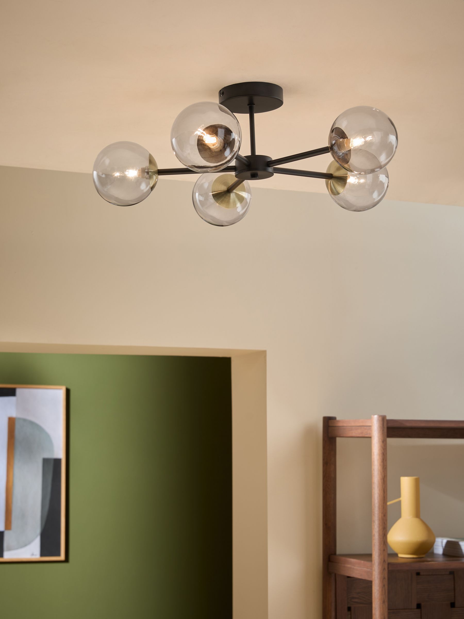Globe 5 Light Flush Ceiling in Black Antique Brass