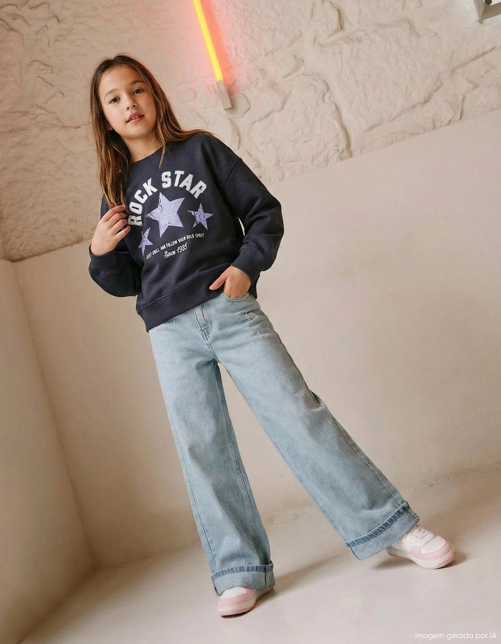 Calças de Ganga 'Wide Leg', Menina, Azul Claro