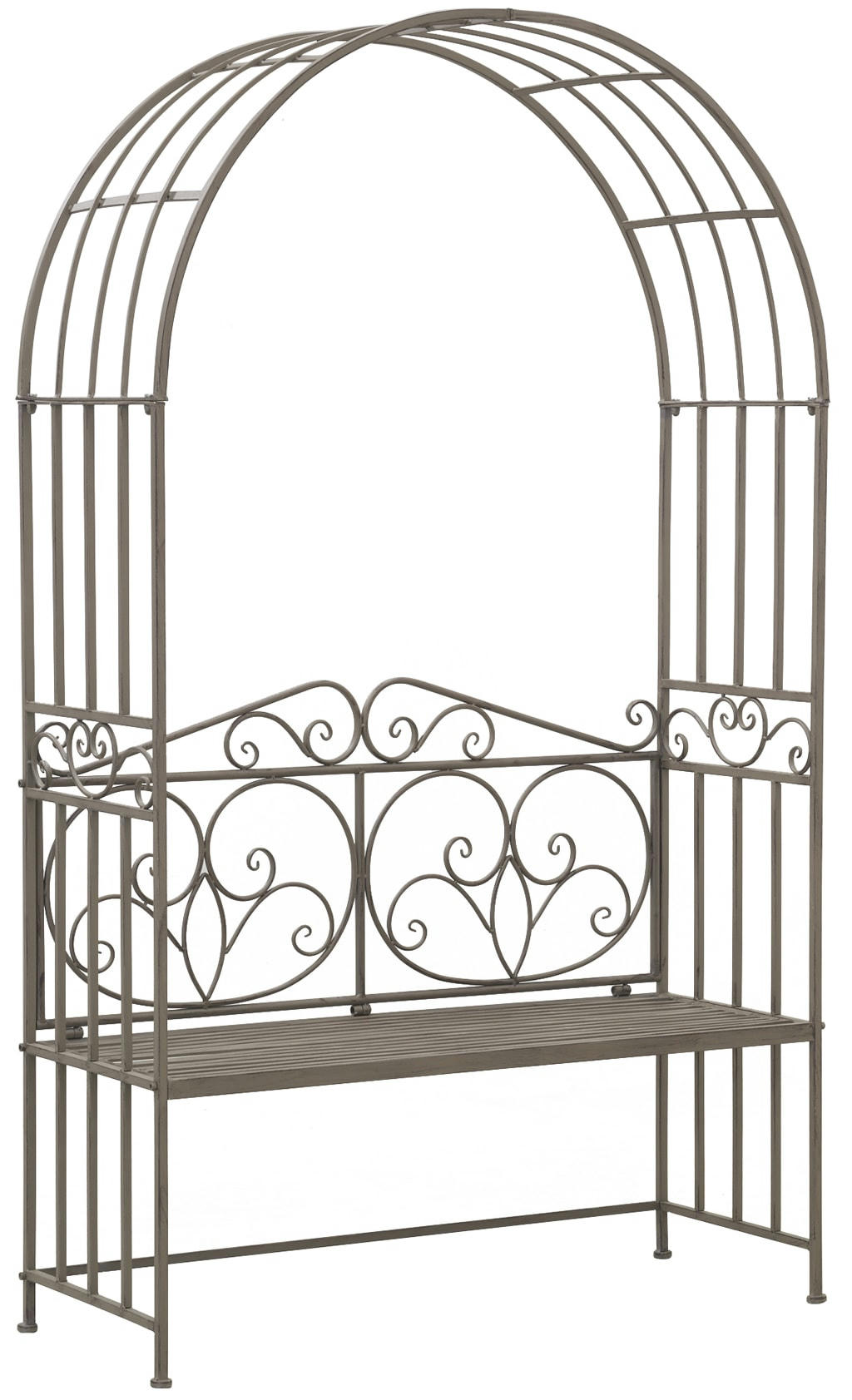- Arche de jardin avec banc en métal vieilli