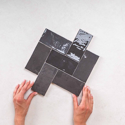 Faïence Effet Zellige Gris Foncé FEZ Brillant 6,2x12,5 Graphite - Les Carreaux de Jean