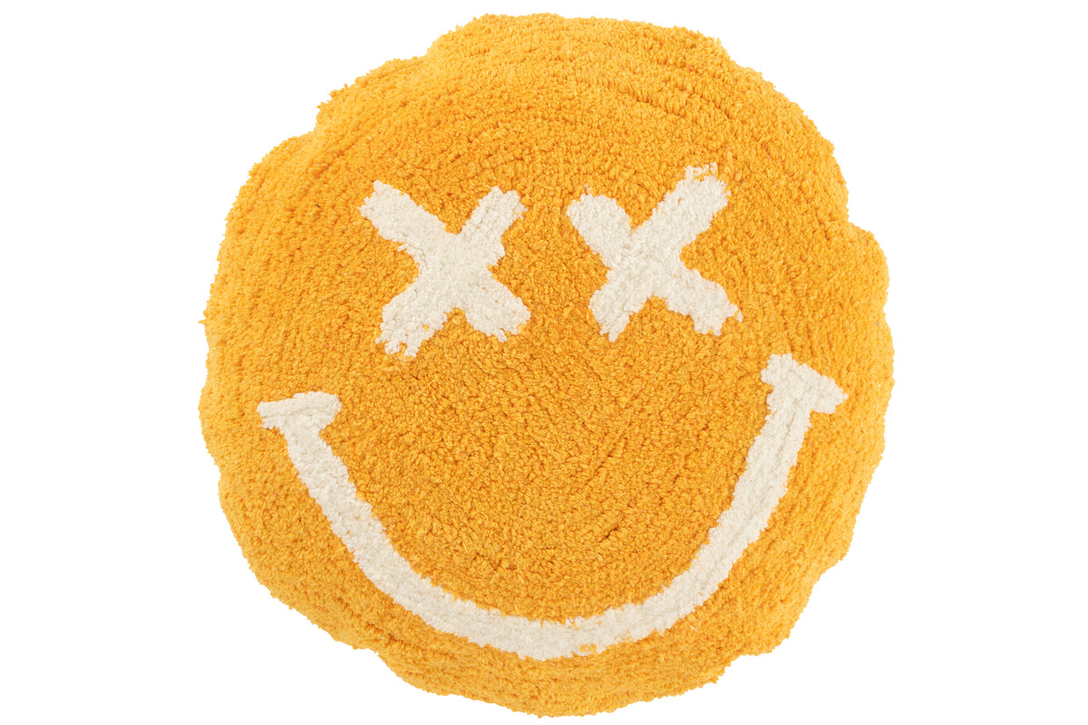 J-Line kussen Smiley Getuft - katoen - oranje/wit