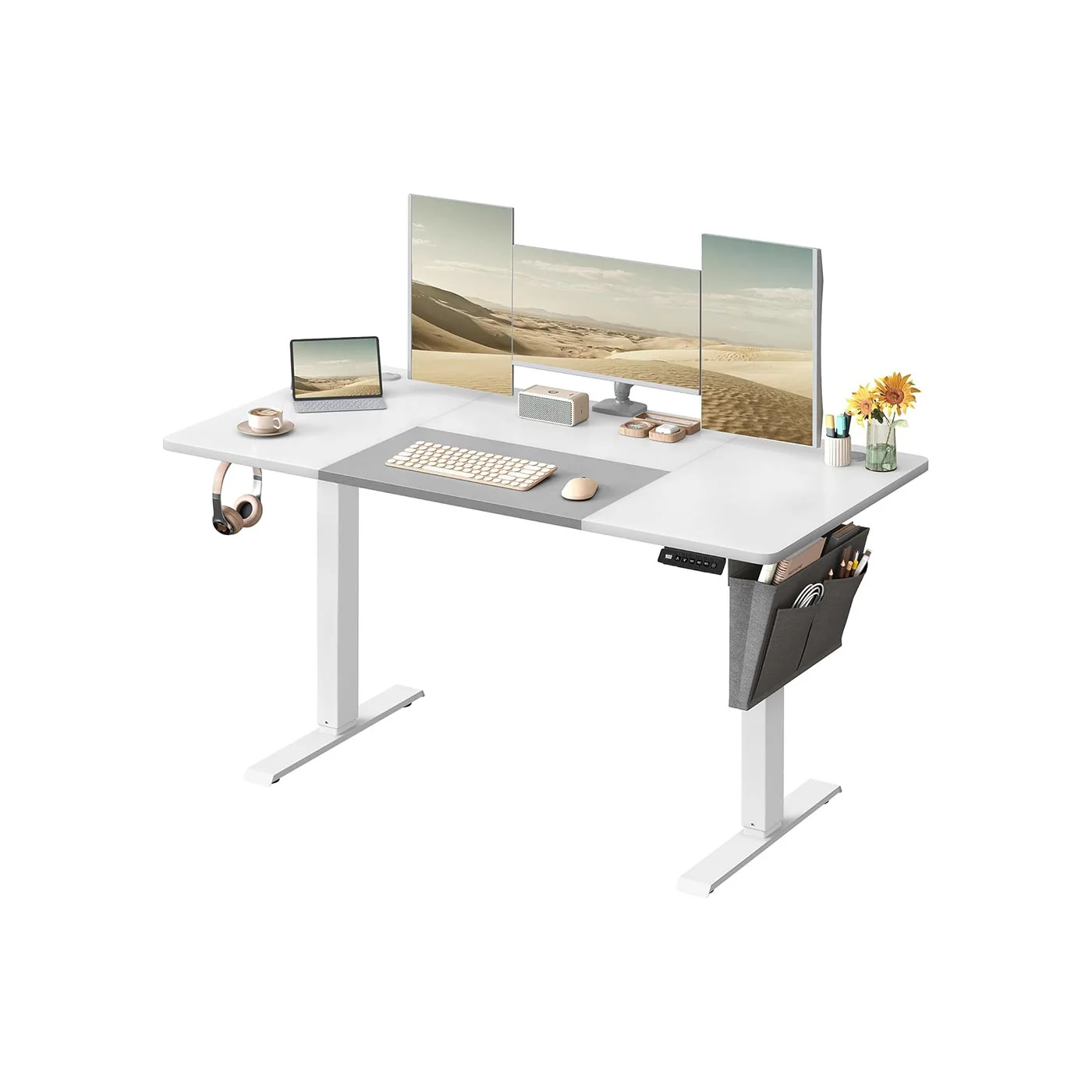 Bureau assis debout réglable en hauteur avec pochette