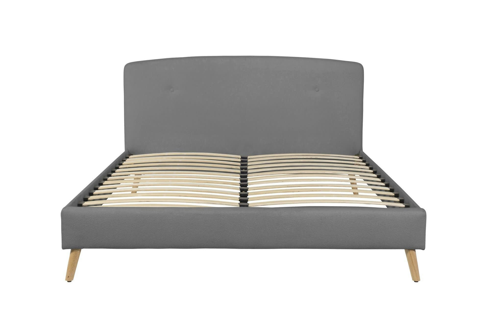 TARA - Lit avec sommier 2 places  en tissu gris perle 160x200
