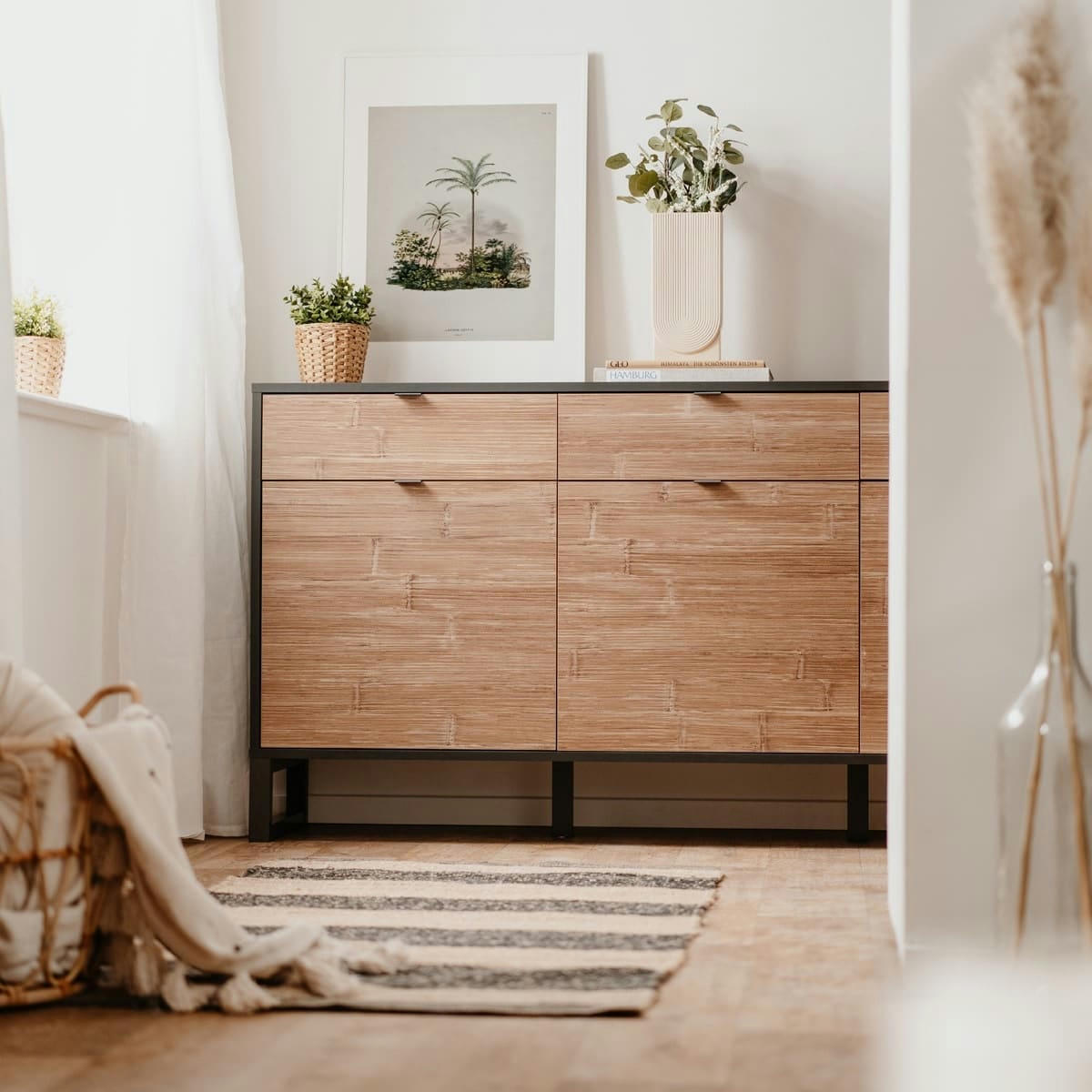 PALMA - Buffet 3 portes anthracite et effet chêne 175 cm