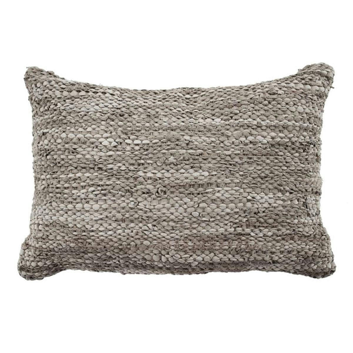 SKIN - Coussin en cuir tressé taupe 60x40