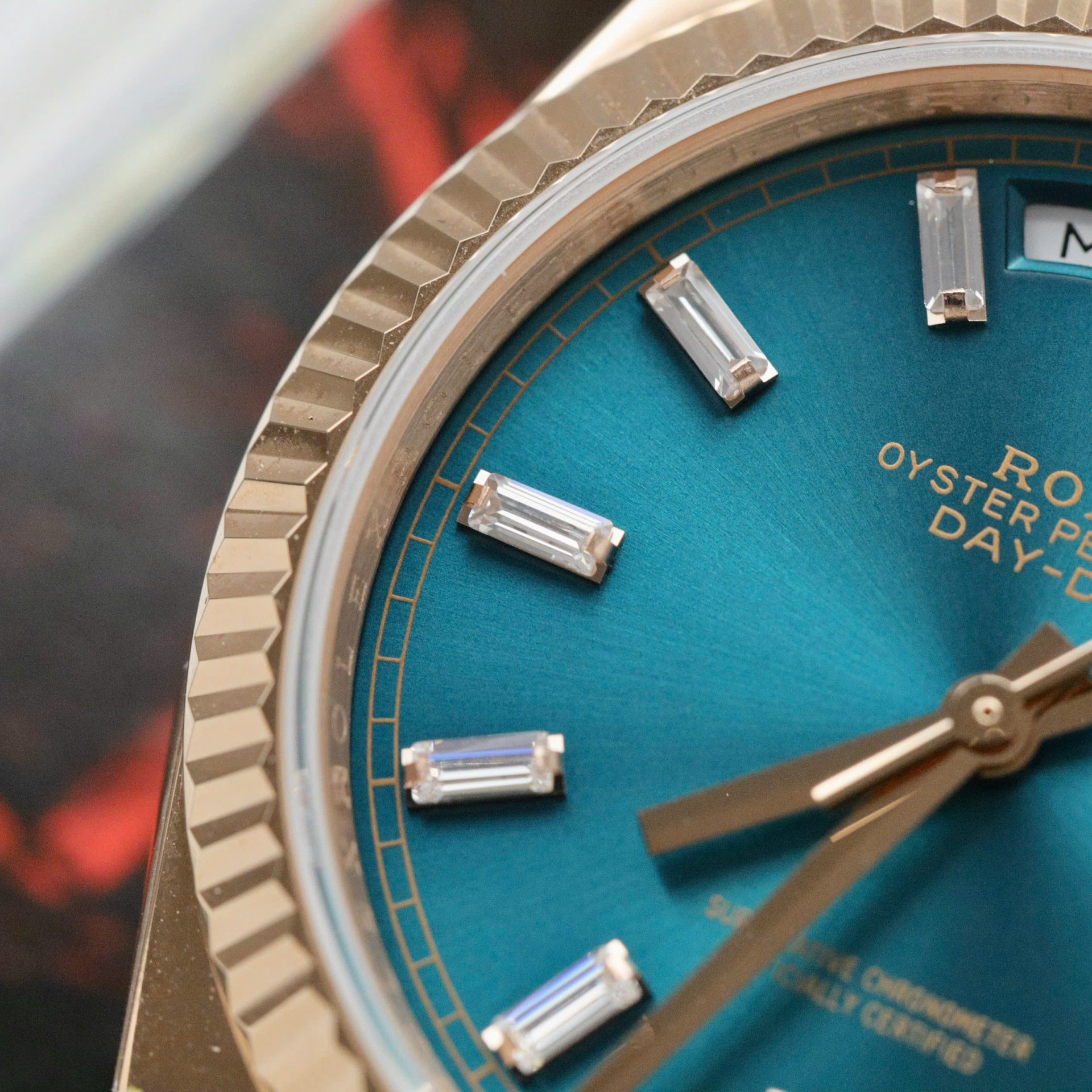 Rolex Day-Date 128235 RG Plated Blue Dial CZ Diamonds 36mm Super Clone