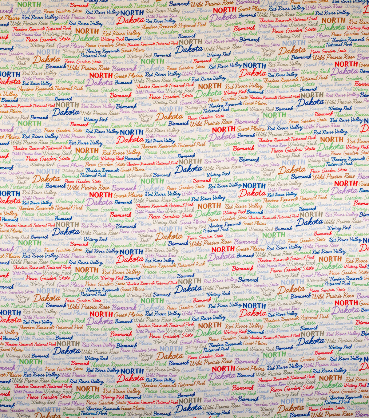 North Dakota Cotton Fabric Tossed Words