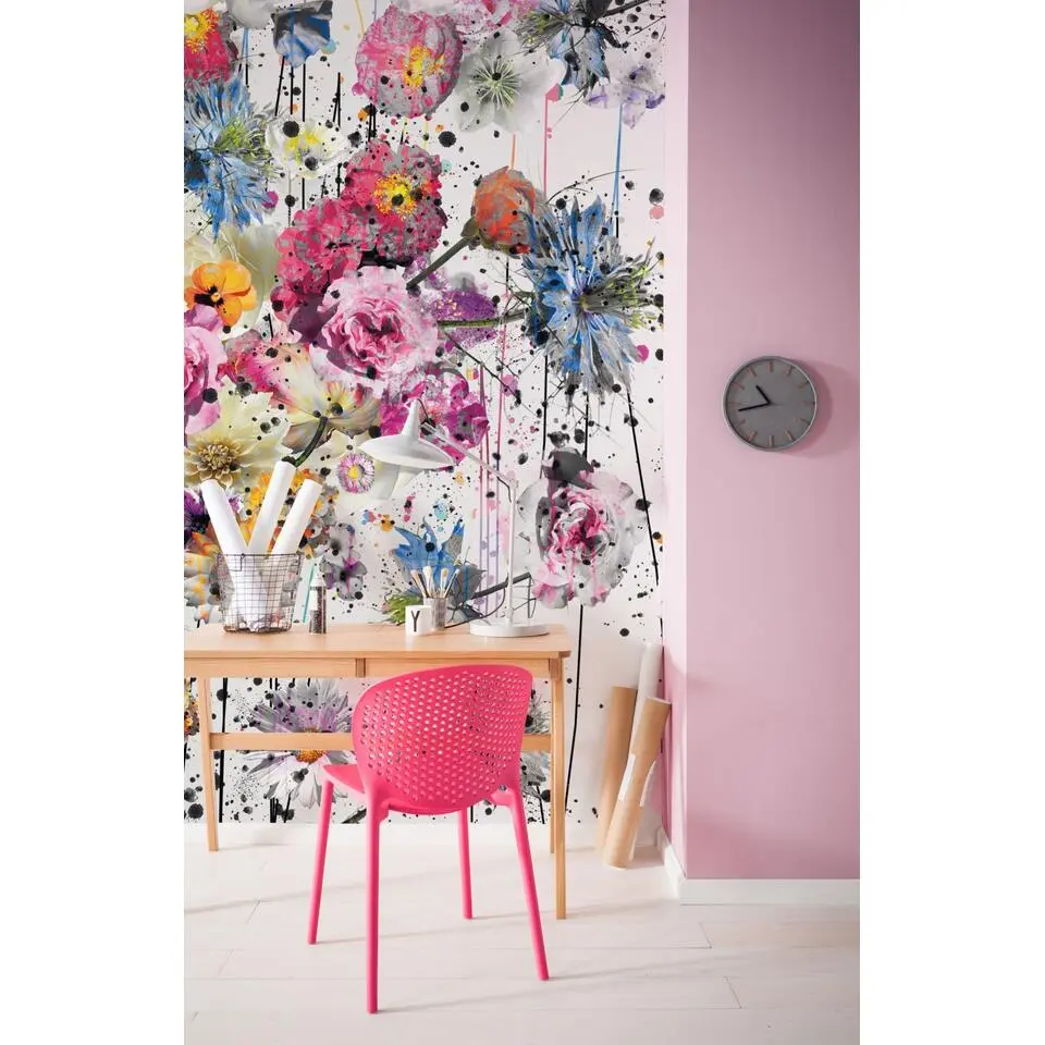 Sanders & Sanders fotobehang geschilderde bloemen multicolor - 200 x 250 cm