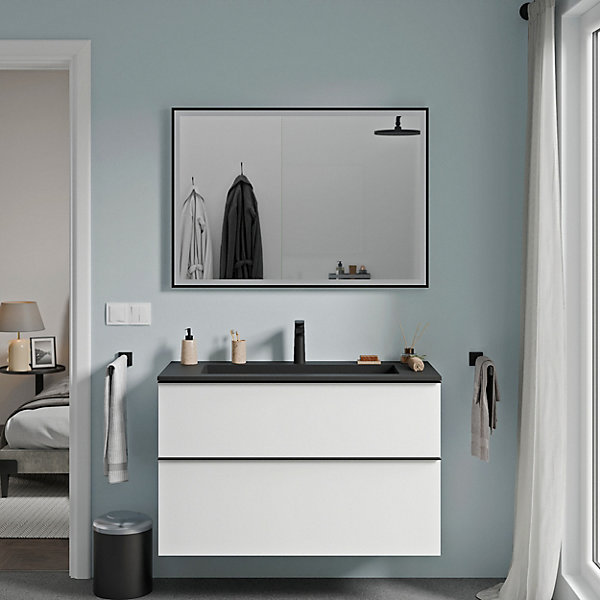 Miroir rectangulaire salle de bain LED 70x100cm(HxL) cadre noir, antibuée, lumière réglable, capteur de mouvement, VARO FRAME