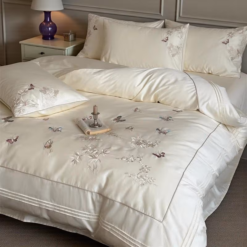 Luxury 1000TC Egyptian Cotton Bedding Set, Butterfly Embroidery